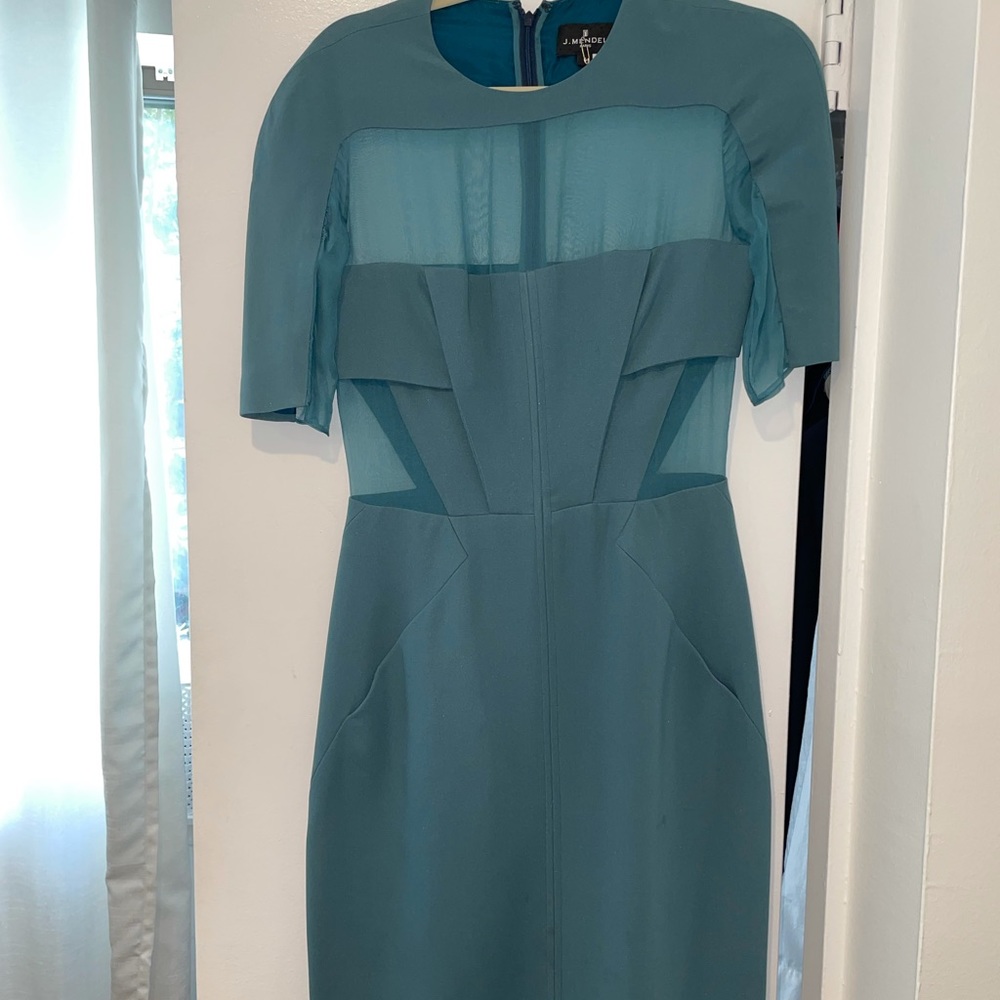 J Mendel Teal Cocktail Dress w/ Panels